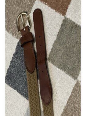 J Bailey Braided Stretch Belt Tan Leather Trim Brass Buckle Size 40 USA